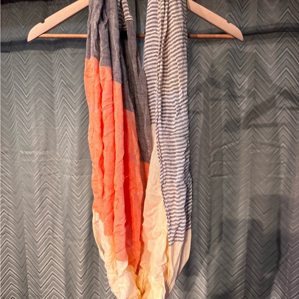 Zara Striped Infinity Scarf in Coral, Gray, Cream